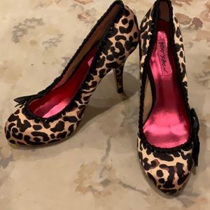 Betsy Johnson Satin Animal Print Mega Heels